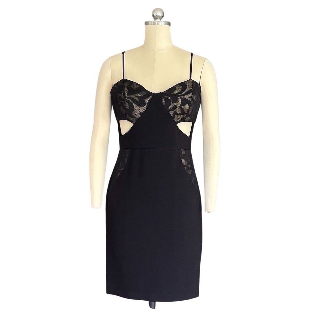 Mystic Los Angeles Women's Black Mesh Cutout Dress Size L Party Cocktail